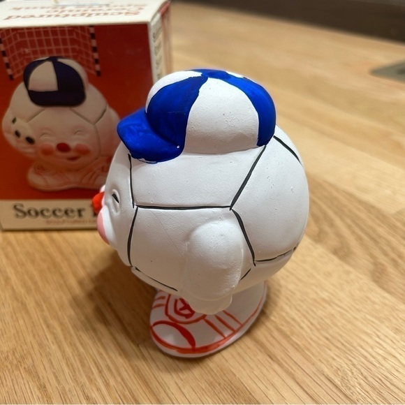 Vintage Soccer Ball Bank Ceramic Astra 1987 Sock it To Em Novelty Blue White - Picture 3 of 7